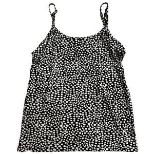 CDP & Co. Women Black White Tank Top Adjustable Straps Stretch Lined Polka Dot L